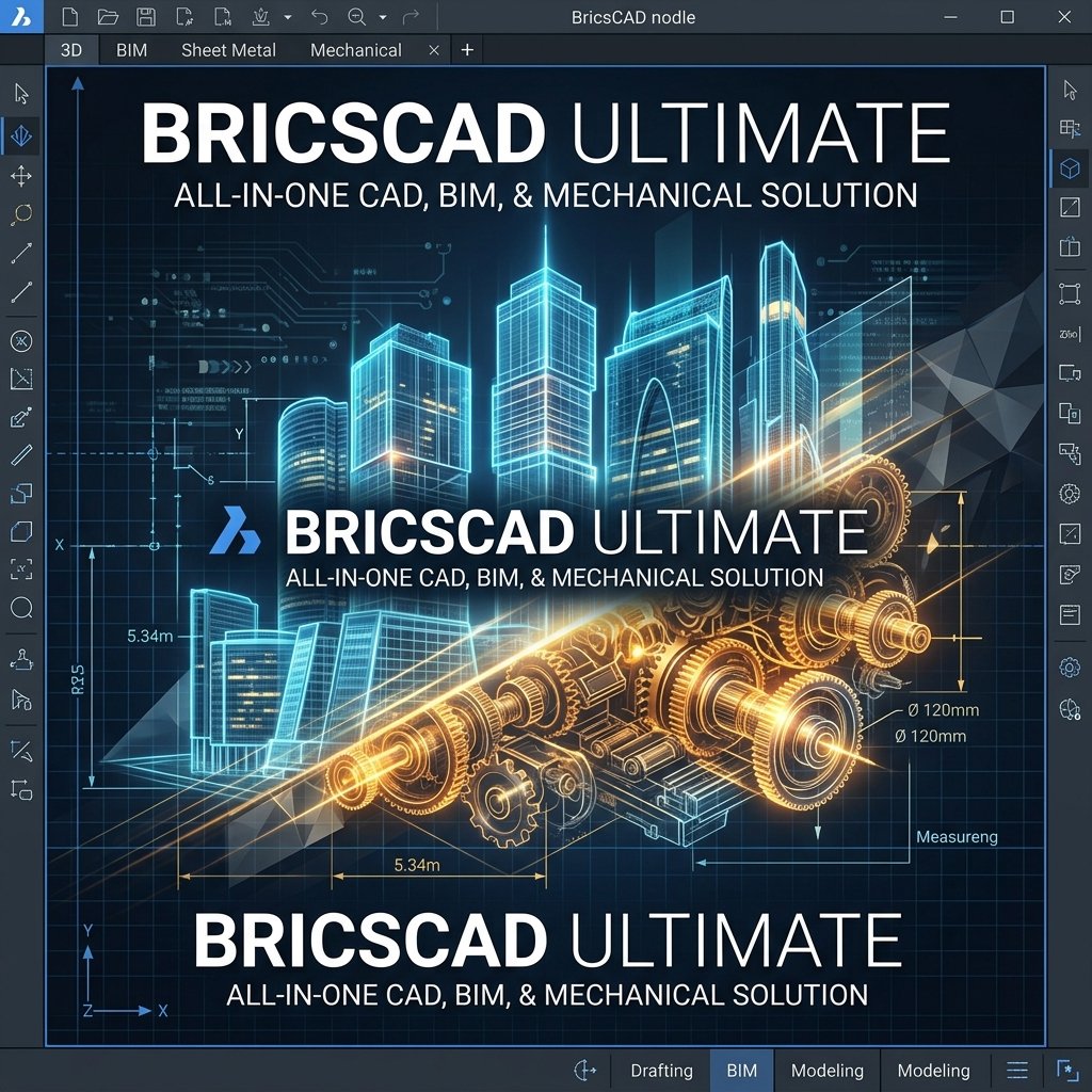 BricsCAD Ultimate All-in-One CAD BIM and Mechanical Software Design Mockup